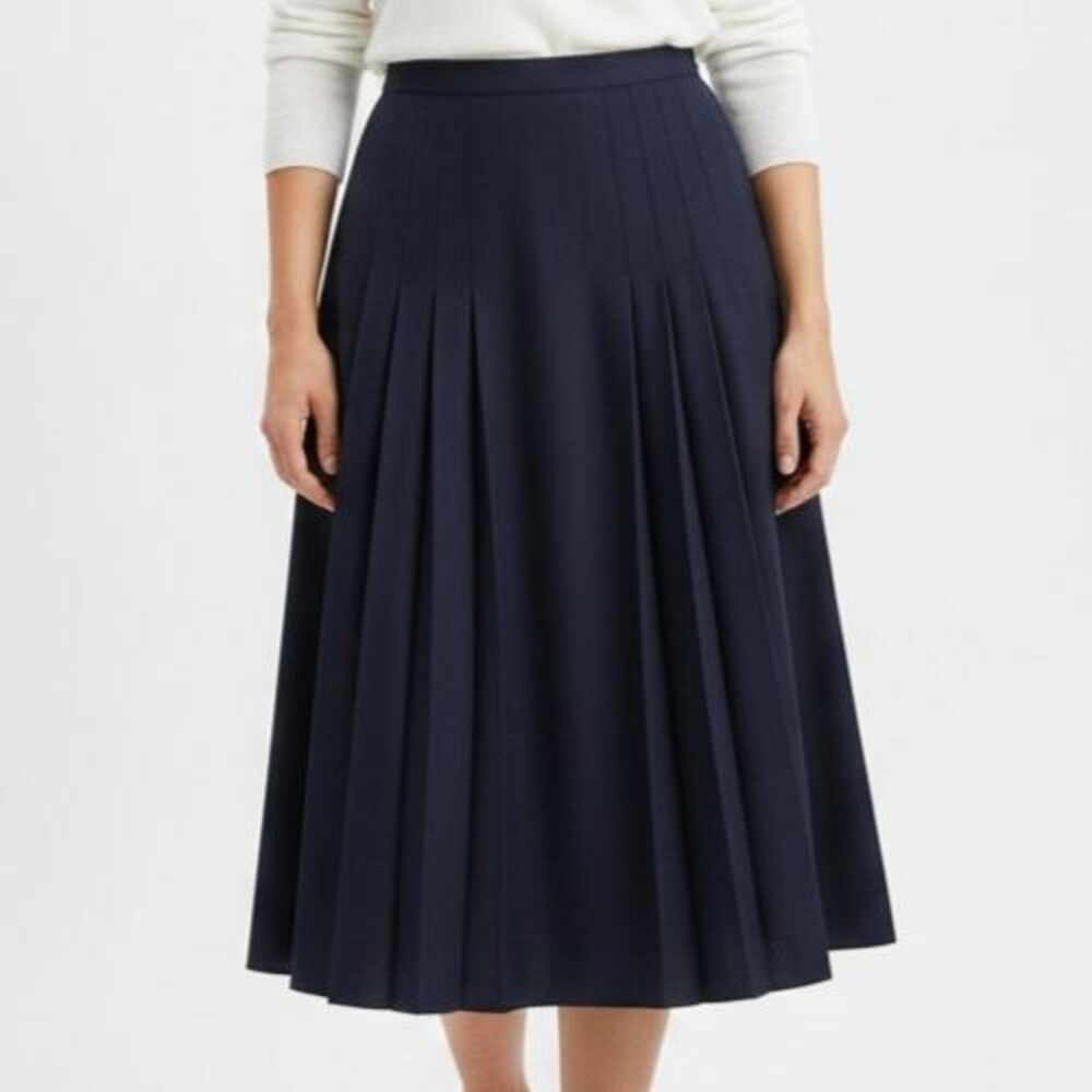 Ralph Lauren Polo Pleated Wool Skirt Women 8 USA Blue YKK Academia Vintage